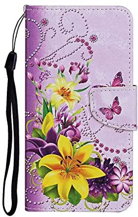 Xunlaixin Phone Case for Samsung Galaxy S22, with Screen Protector, PU Leather Wallet Case with [Card Slots] Anti-Scratch Flip Cover for Samsung Galaxy S22 (Flowers and Butterflies)