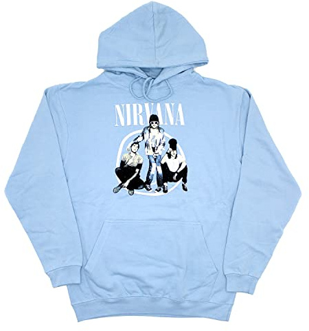 Nirvana Hoodie Trapper Hat Photo Official Unisex Light Blue Pullover XL