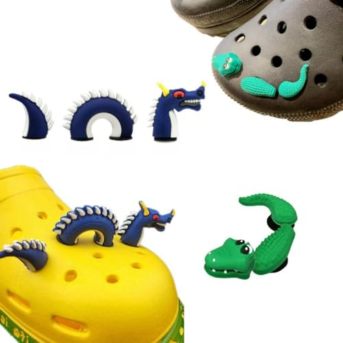 3D Krokodil Anhänger, 2 Set (Aligator, Drache) Krokodil-Anhänger-Set, Krokodil-Dekorationen für Krokodil-Anhänger, 3D-Jibitz für Frauen, Männer