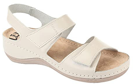 Ledi 410-17 Anatomic Sandales Sabots Mules Chaussons Chaussures en Cuir, Femme, Beige, EU 37