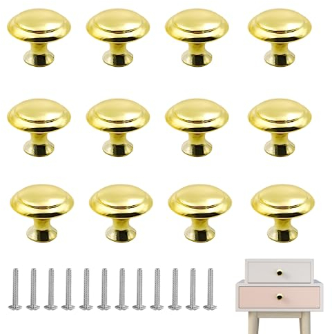 HOMEJOY 12 Stück Schrank Griffe Runde Gold Schubladen Knöpfe Vintage Möbelknöpfe Türknöpfe Runden Mit Schrauben für Kleiderschrank Schublade Küche Schminktisch