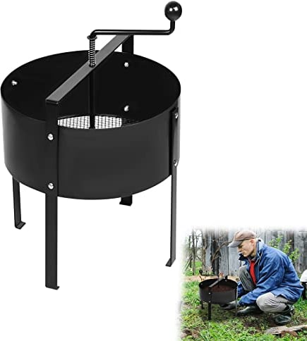 YRHome Drehbarer Bodensieb Ø 40 x 56 cm Handkurbelsieb Gartensieb Manuell Kompostsieb Sandsieb Schmutz-Kompost-Sieb Erdsieb Durchwurfsieb Siebmaschine mit Netz-Siebpfanne und Griff Feinkompostsieb