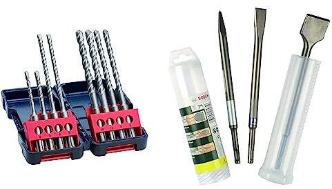 Bosch Accessories 8x Coffret Forets SDS plus-3 (pour Béton, Tough Box, Ø 5–10 mm, Accessoires Rotary Hammer Drills) & 3 pièces it de burins SDS plus