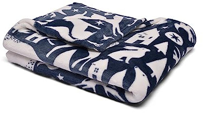 Fusion - Couverture Polaire Animaux de la forêt Bleu Marine (120 x 150 cm) - Douce et Confortable - Jeté Scandi - Jeté Renard, Ours et Lapin en Bleu Marine - Couverture Animaux de la forêt Bleue