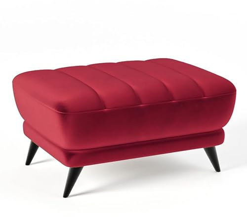 Siblo Pouf Rolo - 60 x 80 cm - Modern Fußhocker - Länglich Sofahocker - Sitzhocker - Modern Sitzwürfel - fürs Wohnzimmer und Flur - mit Holzbeinen - Samt - Rot