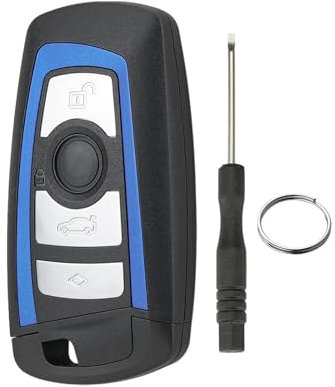 Schlüssel Gehäuse 4 Knöpfe Für BMW Smartkey F20 F21 F22 F30 F31 F80 E84 F85 F25 Smart Remote Schlüssel mit Schraubendreher und Schlüsselring (Blaue Umrandung)
