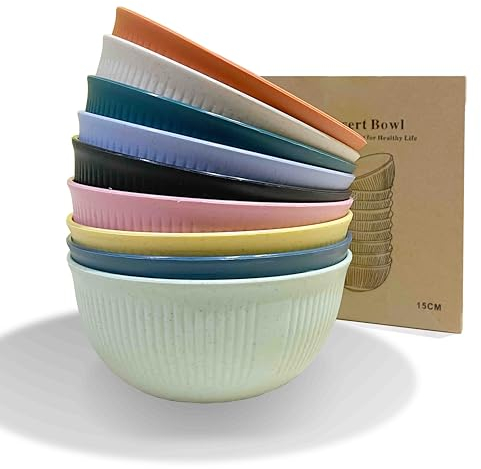 WANBY Lightweight Plastic Bowls Set Unbreakable Dinner Dishes Bowl Set Non-Toxin Dishwasher & Microwave Safe BPA Free and Healthy (24 Oz 9 Pack)