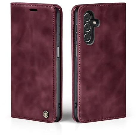 LBH Handyhülle für Samsung Galaxy A15 in Weinrot mit Karten- und Geldfach Smartphone Hülle mit Standfunktion Flip Case Schutzhülle Magnetverschluss Vintage