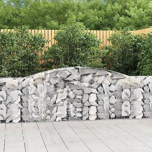 MNISDFL Gabionen Wandgitter Stabmattenzaun Metallgitter Gartenzaun Metall Gabionen mit Hochbogen 4 STK. 400x30x80/100cm Verzinktes Eisen