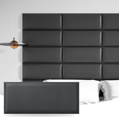 Art3d Lot de 6 Panneaux de tête de lit à décoller et à Coller pour lit jumeau, Noir, 25 x 60 cm, Panneaux muraux insonorisants 3D, Panneau Mural rembourré