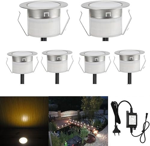 6er Set LED Terrassenbeleuchtung Einbaustrahler Bodeneinbauleuchte Bodenstrahler Aussen Ø31mm DC12V 0.6W LED Boden Licht IP67 Wasserdicht Einbauleuchten Terrasse Küche Garten Led Lampe Warmweiß