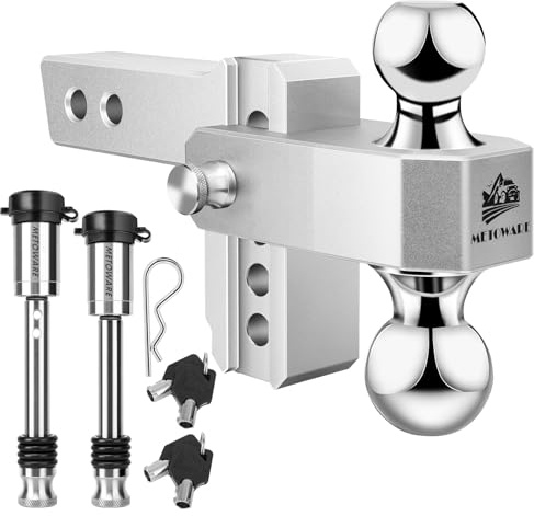METOWARE Gancio di traino regolabile – Gancio di traino in alluminio adatto a ricevitore da 2 pollici – Gancio di caduta resistente con caduta da 4 pollici per camion (5,7 kg GTW), doppia serratura