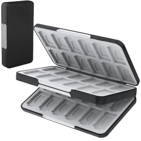 QLoztyse Estuche para tarjetas de juego para Switch, fundas negras con 48 tarjetas de juego y 24 ranuras para microranuras, soporte de doble capa para organizador de almacenamiento de jugadores