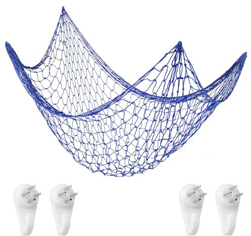 Aolso Fischerei Dekorative, 200×100 cm Wand Deko im Mittelmeerstil Baumwollseil Fotowand für Room Decoration, Strand Themendekoration für Party, Fotonetz im mediterranen Stil (Blau)