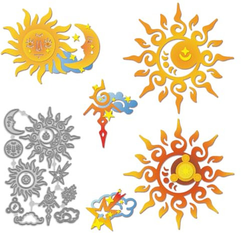 MAYJOYDIY Sonne Mond Stern Wolke Metall Schneiden stirbt himmlischen Planeten gestanzt Natur Himmel Wetter Kohlenstoffstahl Prägen Schablonen für Scrapbooking DIY Karten Album Handwerk