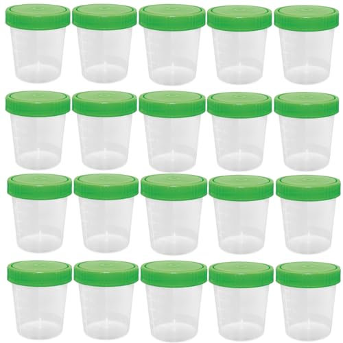 HaseMed Lot de 20 gobelets à urine de qualité supérieure - 125 ml - Couvercle à visser - Vert - Gradué jusqu'à 100 ml - Anti-fuite - Inscriptible - Passe au congélateur