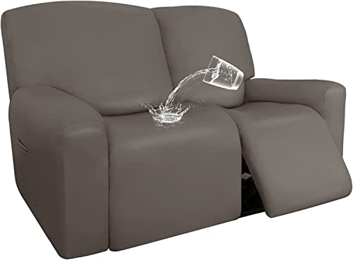 PU-Leder 1-, 2- und 3-Sitzer-Liegestuhl-Schonbezüge, wasserdichte Stretch-Liegesofa-Bezüge für Wohnzimmer mit Seitentasche, Möbel-Schonbezüge mit elastischem Boden (Farbe: Taupe, Größe: 2-SI