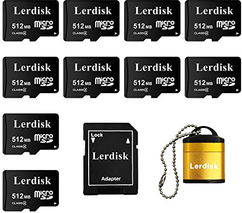Lerdisk Lot de 10 cartes micro SD 512 Mo en vrac de petite capacité pour petits fichiers uniquement, ne convient pas pour appareil photo, téléphone (pas Go, 1024 Mo = 1 Go)
