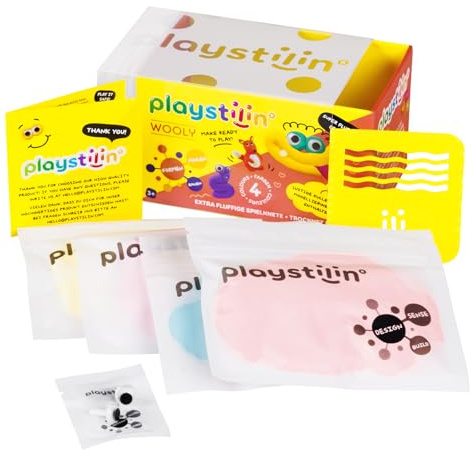 Playstilin Wooly - extra fluffige Spielknete, federleichte, vegane Kinderknete, kreatives Plastilin Knetset mit Zubehör und Werkzeug in der Box, Modelliermasse Nicht trocknend