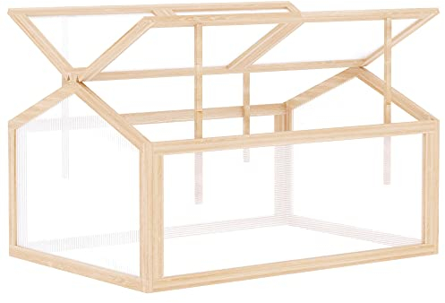 Outsunny Mini Serre de Jardin Serre à tomates Double Toit ouvrable 2 Niveaux Panneaux Polycarbonate Bois Sapin pré-huilé dim. 102L x 71l x 53H cm