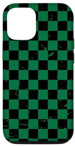 iPhone 15 Black and Dark Green Checkered Cute Checkerboard Pattern Case
