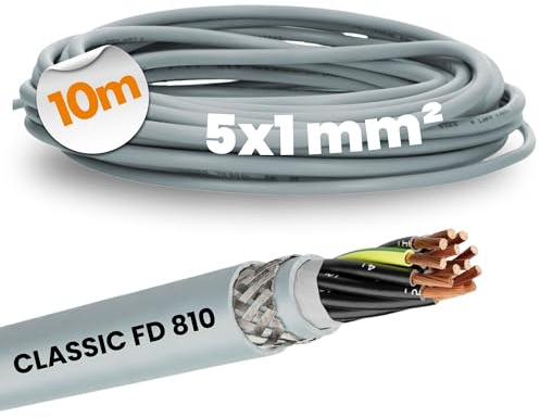 Lapp 10m ÖLFLEX CLASSIC FD 810 CY 5G1 mm² Steuerleitung Geschirmt Grau | PVC Schleppkettenleitung 5-adrig mit Schutzleiter für flexible Anwendungen, 300-500V, EMV-Schutz durch Kupfergeflecht