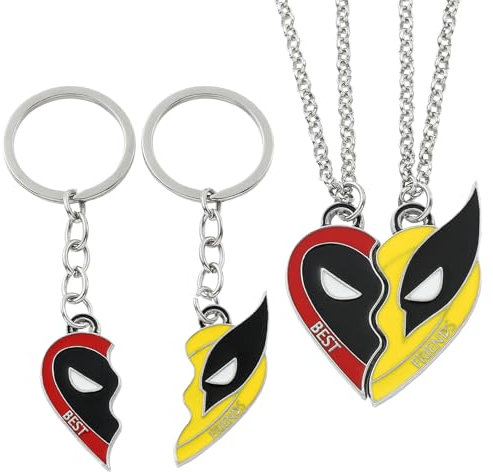 4 Stück Dead Figur Maske Modell Zubehör,Wolverine Maske Halskette Wolverine Necklace Wolverine Halskette Charakter Cosplay Requisiten Maske Schlüsselanhänger Halskette