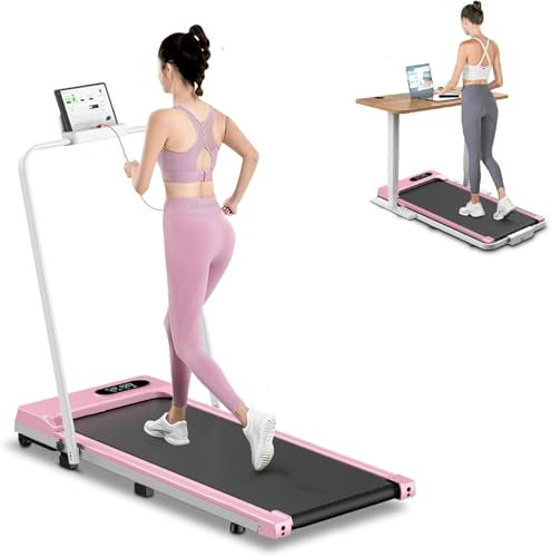Tapis Roulant Elettrico Piehevole Inclinazione 7%, 3 IN 1 Tapis Roulant Salvaspazio, 2.5HP, Display LED, Design Salvaspazio per Casa e Ufficio, Carico massimo di 130 kg (Rosa rosato)