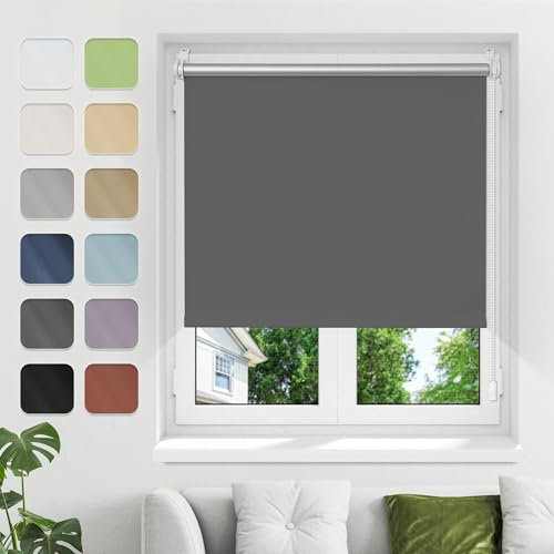 Verdunklungsrollo ohne Bohren Klemmfix, Dunkelgrau B40xH170cm(Stoffbreite35cm) Thermo Rollos für Fenster ohne Bohren Rollos Für Innen Verdunkelung& Sonnenschutz Seitenzugrollo Klemmrollos für Fenster