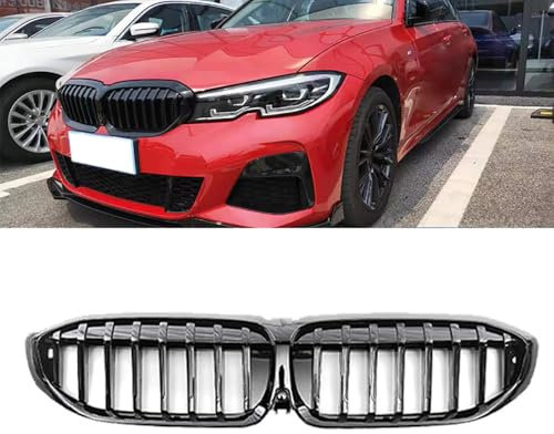 Uklal Auto ABS Front Kühlergrill, Für BMW 3 Series G20 2020-2022 Doppelsteg Sport Front Nieren Kühlergrill Doppel Rippen Grill Auto-Kühlergrill-Zubehör