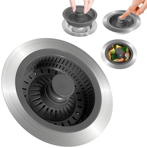 3 in 1 Stöpsel für Spülbecken Sieb, Küchen Spülbecken Stöpsel, Pop-up Abflusssieb Stopfen Edelstahl Stöpsel für Spülbecken Abflussstopfen Küchenspüle für Spülenloch 75-85mm Tiefe > 40mm