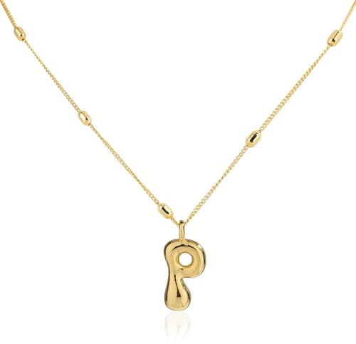 Mikovivi Gold Alphabet-Halskette, Zierlich Initialen-Anhänger mit Perlenkette, Trendig Schmuck für Frauen ab 13 Jahren