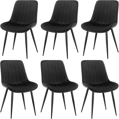 LEWE Esszimmerstühle, Stühle 6er Set, Samtstuhl Holland, Küchenstuhl, Komfort, Stabil, Einfach und Bequem, hautfreundlich, mit dickem Schaumstoff gepolstert - [Schwarz]