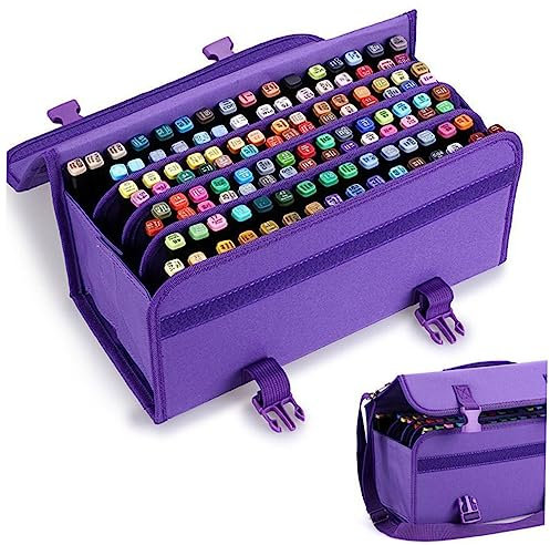 JEWEDECO High Capacity Art Marker Bag 120 Pen Storage Case Zipper Detachable Sleeve for Table Easel