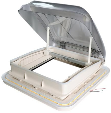 ITETONE RV Roof Top Window Vent with LED Lights Camper Roof Window Vent Kit with Net Sunshade Replacement of Ventilation Cover (15.8 in x 15.8 in Cut Hole Size)