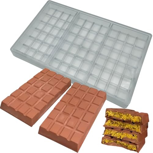 Goldbaking Polycarbonat-Form für tiefe Schokoladentafeln, 3 Stück, 15,8 x 8,1 x 1,8 cm, transparent, rechteckiges Prisma, professionelles Schokoladen-DIY-Werkzeug