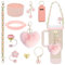 Stanley Cup Accessories Set, 10PCS Stanley Cup Decor Includes Stanley Straw Cover, Water Bottle Handle Strap, Silicone Stanley Cup Boot, Stanley Charms for Stanley Cup Tumbler, Light Pink