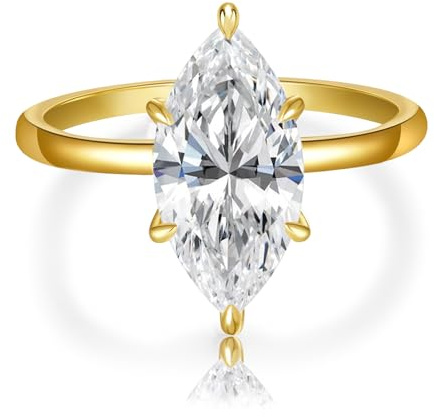 AVECON 3.5CT Marquise Cut Engagement Ring for Women, Wedding Promise Cubic Zirconia Band, 14K Gold Plated Simulated Diamond Rings Size 6