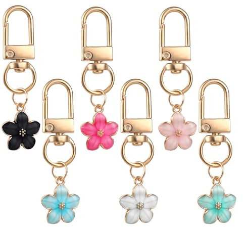 Lot de 6 porte-clés esthétiques en forme de fleur pour femme - Avec fermeture éclair - Pour sacs à main, sacs à dos, sacs à main, accessoires de voiture, clés de voiture, cadeaux d'anniversaire, de