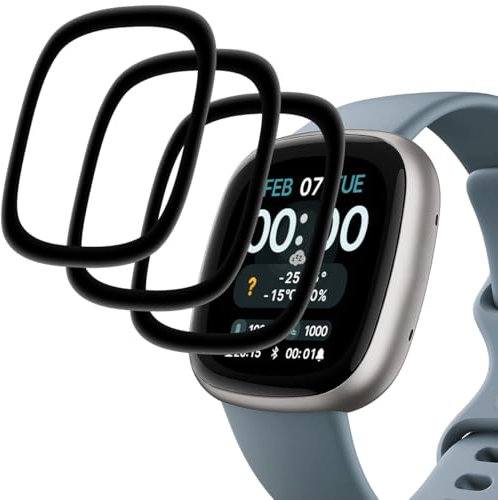 Panzer Schutz Glas für Fitbit Versa 4/ Sense 2, 3 Stück handy folie[Anti-Kratzen][Sans Bulless][Fingerabdruck kompatibel][9H Härte]schutzfolien