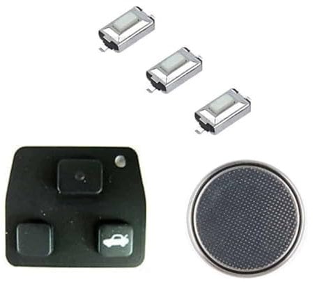 Toyota Lexus DIY Repair kit - for 2 or 3 button remote key fob - Includes Rubber Button Pad, 3 x Tactile Micro Switches and a New CR2032 battery