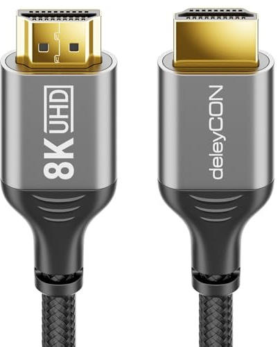 deleyCON 1,5m 8K HDMI 2.1 Kabel (48G, ULTRA Highspeed) 8K@60Hz 4K@120Hz 2K@144Hz/165Hz EARC HDCP 2.3/2.2 - Kompatibel mit DTS:X Dynamisches HDR Dolby Atmos TV PS5 Xbox Soundbar Monitor