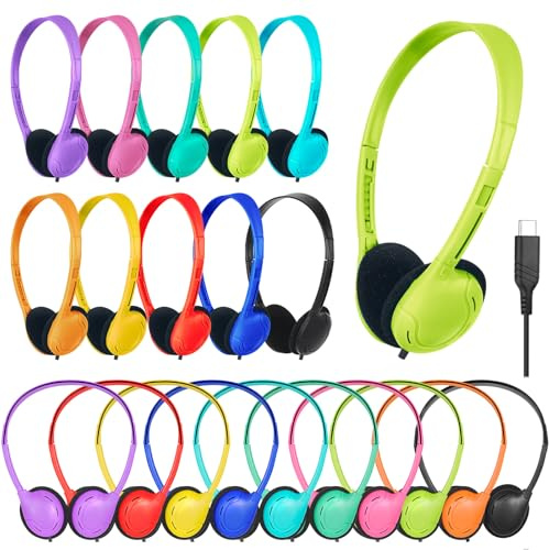 ZXQZYM USB Type C Kids Headphone Bulk 10 Pack for School Classroom,Lightweight On-Ear USB C Headphones for Boys Girls Students Tablet Travel Computer Smartphones Mixed Colors