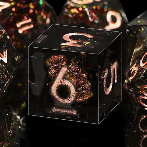 SIQUK 7 Stück DND Würfel Set Polyedrische Würfel D4 D6 D8 D10 D12 D20 D% Spielwürfel für Dungeons and Dragons D&D RPG MTG (Schwarz & Rot, Kupfer)