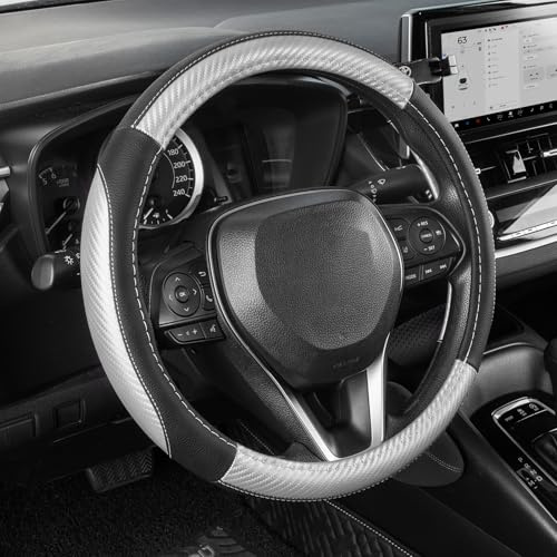 SEG Direct Lenkradbezug für Auto, Standard-Mittelgröße 37-39 cm, Auto-Innenausstattung, Schwarz und Silber Mikrofaserleder