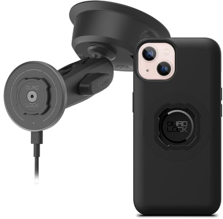 Quad Lock Soporte de teléfono de coche con ventosa resistente con funda para teléfono MAG y cabezal de carga inalámbrico MAG para iPhone 13