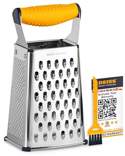 Deiss PRO Box Grattugia e grattugia per formaggio da cucina – Grattugia per formaggio in acciaio inox e trituratore alimentare, grattugia manuale a 4 lati per formaggio a blocchi, base antiscivolo per