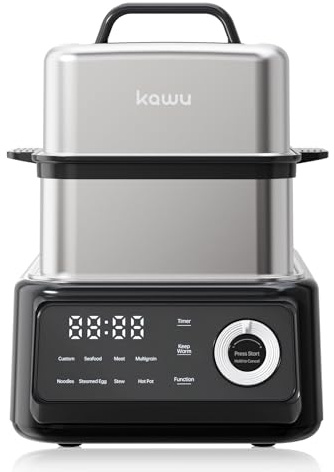 Kawu 14.05 Quart Electric Food Steamer, 1400W 2-Tier Digital Vegetable Steamer for Cooking, Stainless Steel Steam Pot with 24H Timer, Keep Warm, Auto Shut-Off for Seafood, Grains