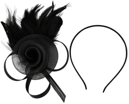 Fascinator Con Piume, Fermaglio Per Capelli e Cerchietto Da Donna, Elegante Accessorio Per Capelli In Rete Di Piume Per Matrimoni, Feste Nuziali, Corse, Con Cerchietto e Fermaglio, Nero, Retrò