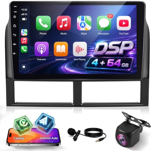 NHOPEEW 4+64G Autoradio für Jeep Grand Cherokee WJ 1998-2004 - 9 Zoll Android Autoradio mit Drahtlos Carplay und Android Auto - Mirror Link EQ DSP Split-Screen + Rückfahrkamera & Mikrofon
